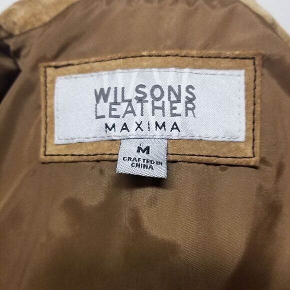 Vintage 90s y2k  Wilsons Suede Leather Maxima Tan Blazer Button Down Jacket  Md - Picture 6 of 8